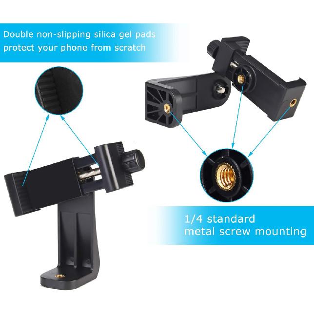 Premium Smartphone Holder/Vertical and Horizontal Tripod Mount Adapter Rotatable Bracket with 1/4 Inch Screw/Adjustable Clip for iPhone, Android Cell