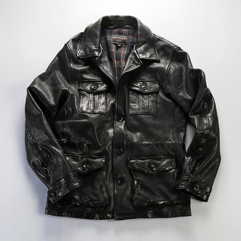 

Мужская полевая куртка M65 из овчины растительного дубления с несколькими карманами 3XL (170-190 lbs) чёрный