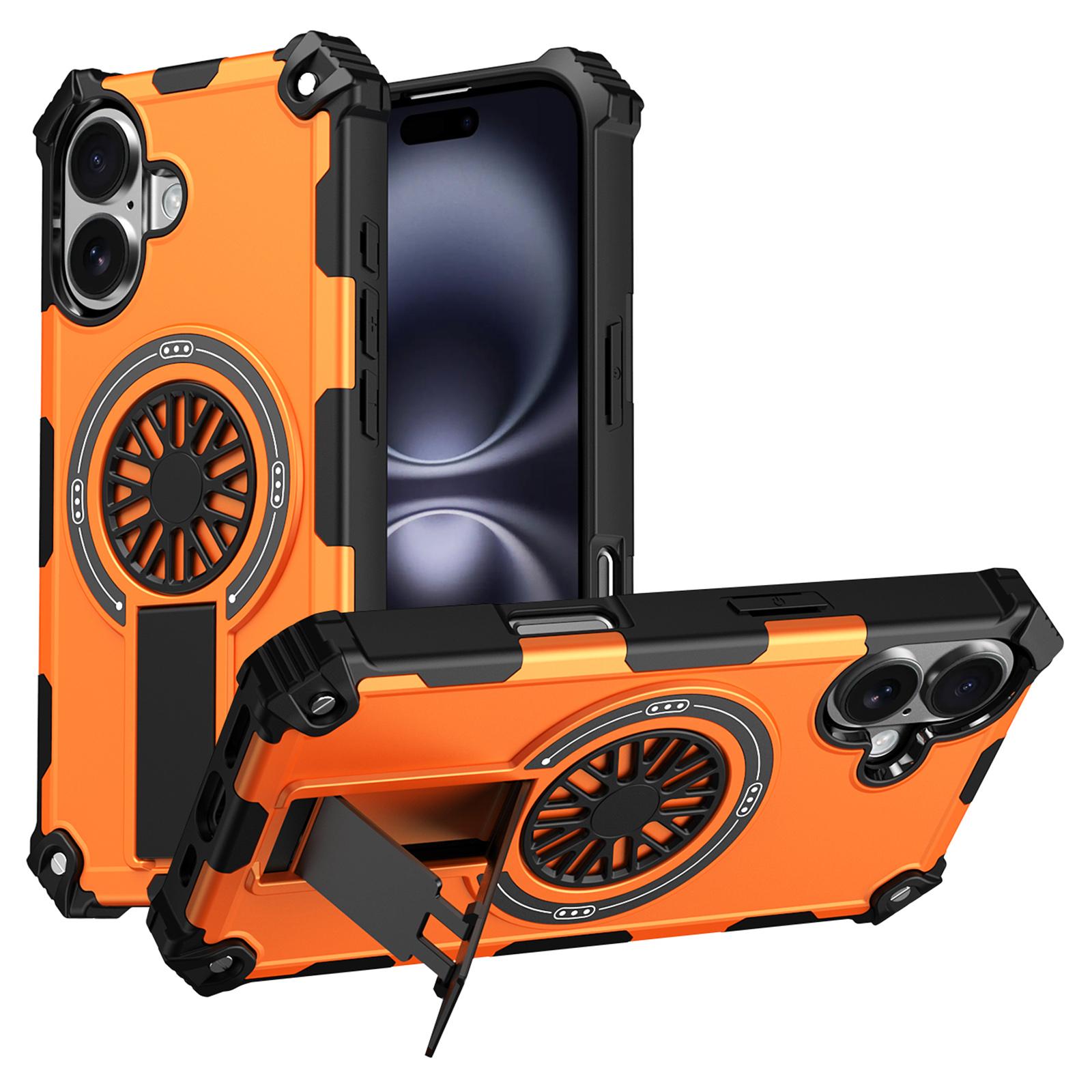 

For iPhone 16 Plus Magnetic Case Kickstand TPU+PC Drop Defend Phone Cover Orange