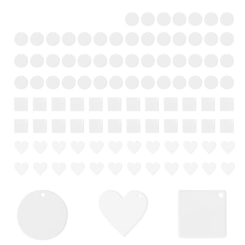ABWR-100Pcs Acrylic Keychain Blanks Decoration Crafts Round Heart-Shaped Acrylic Blanks Keychain For DIY Keychain And Tags