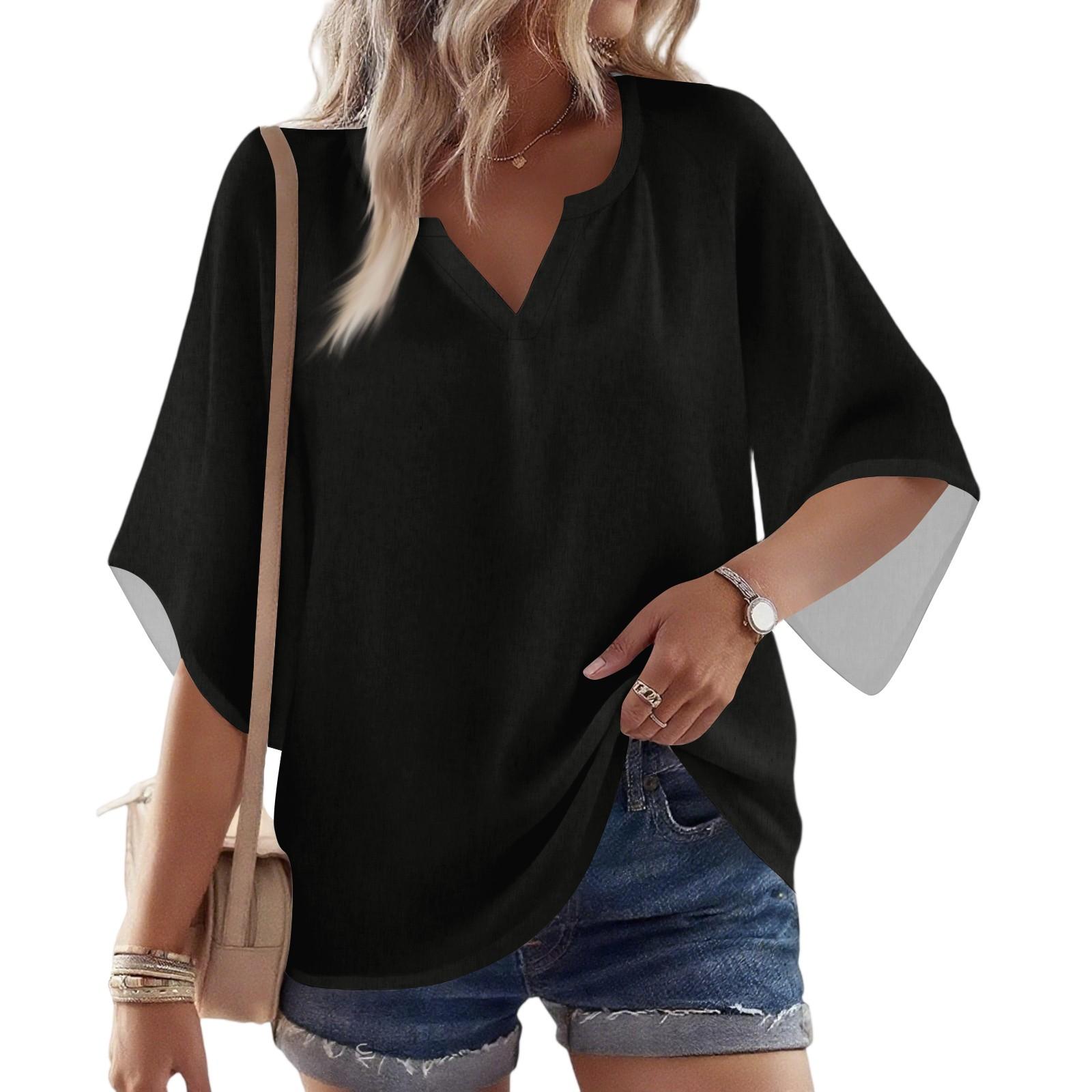 

Женская рубашка с рукавом 3/4, V-образным вырезом, однотонная, повседневная, свободная туника L