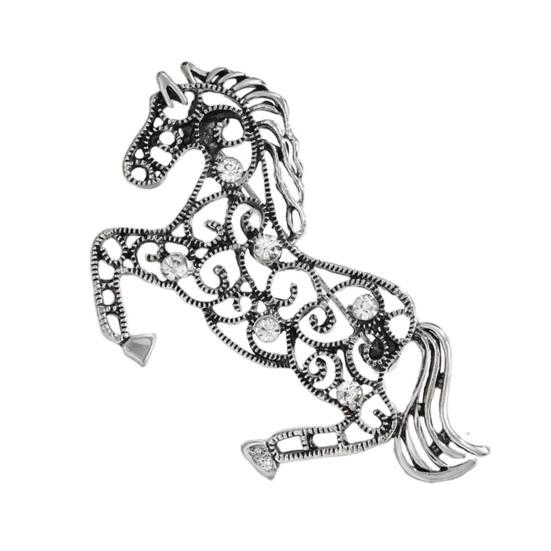 1/2 Pcs Broche Animal Année du Cheval Design Creux Strass Étincelants Épingle à Vêtements Accessoires Vêtements