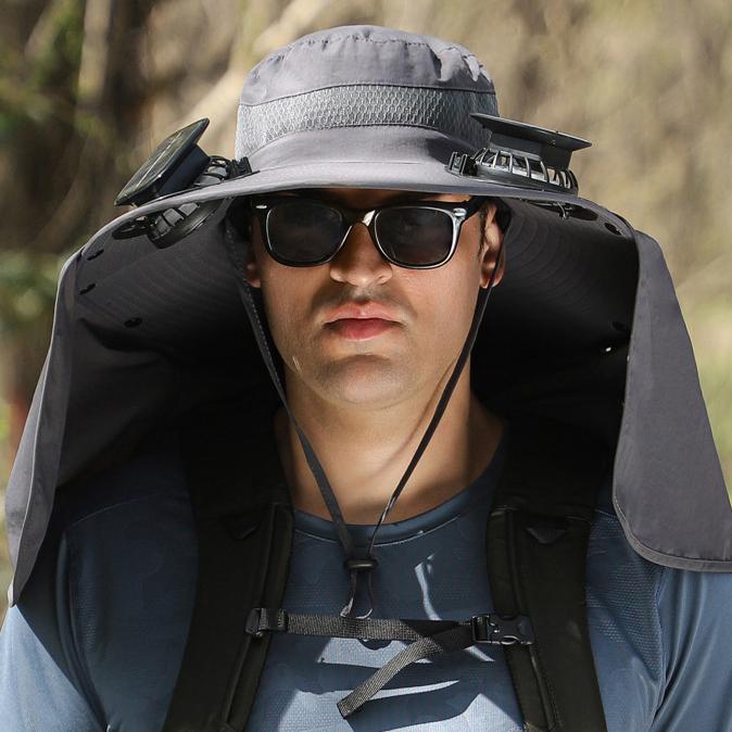 Men's Summer Outdoor Fan Hat, Rechargeable High-Wind Sun Hat Wide Brim UV Protection Hiking Bucket Hat
