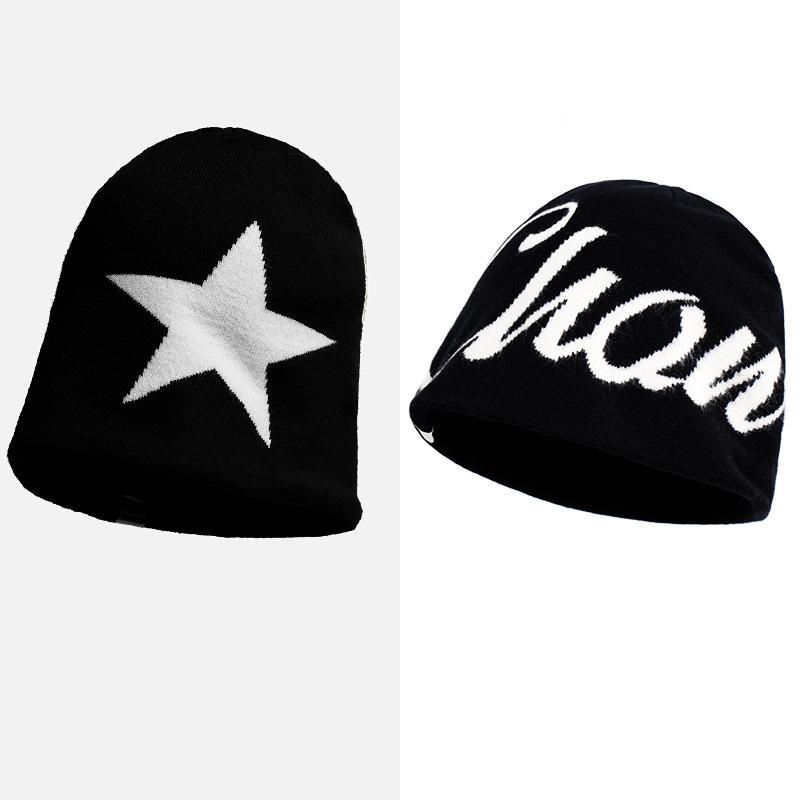 Autumn Winter Hat Women's Knitted Letter Wool Hat Warm Ear Protection Hat