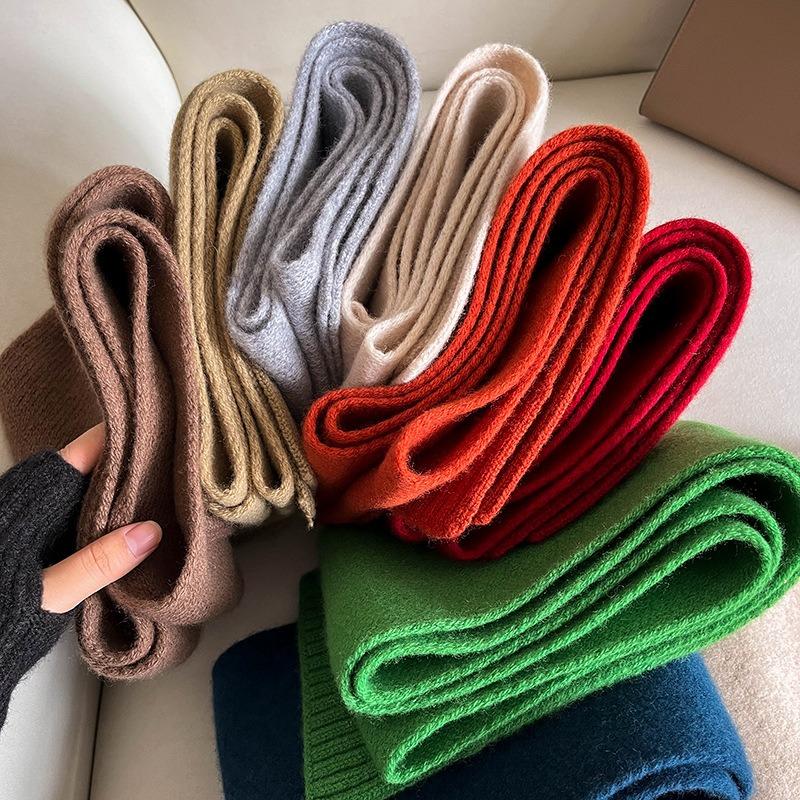 Simple style autumn and winter monochrome lengthened warm knitted soft waxy skin-friendly wool scarf schoolgirl