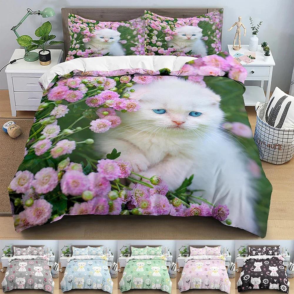 Animals Duvet Cover Set Cute Cat Comfortable Duvet Quilt Cover Pillowcase Bedding Set Children Bedroom Decoration Home Textile