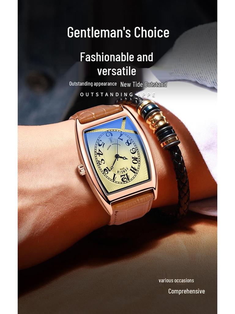 Pánské hodinky Fins Tonneau Classic Modré Světlé Retro Business Vodotěsné Quartzové