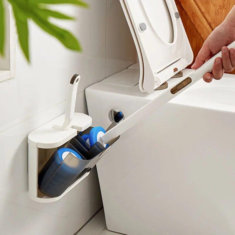 Set Scopino WC Usa E Getta Con 36 Testine - Spazzola Sottile Per Fughe Inclusa - Blu Oceano