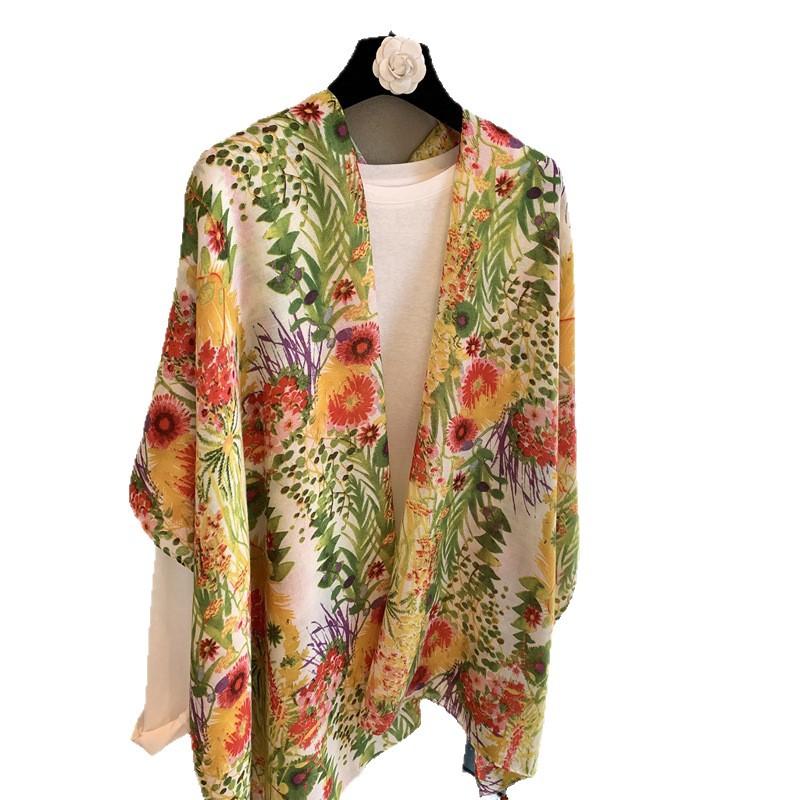 Summer Silk Scarf Shawl Sun Protection Dual-Purpose Yarn Scarf Scarf Spring And Autumn Ethnic Style Versatile Decorative Cotton And Linen Scarf Beach