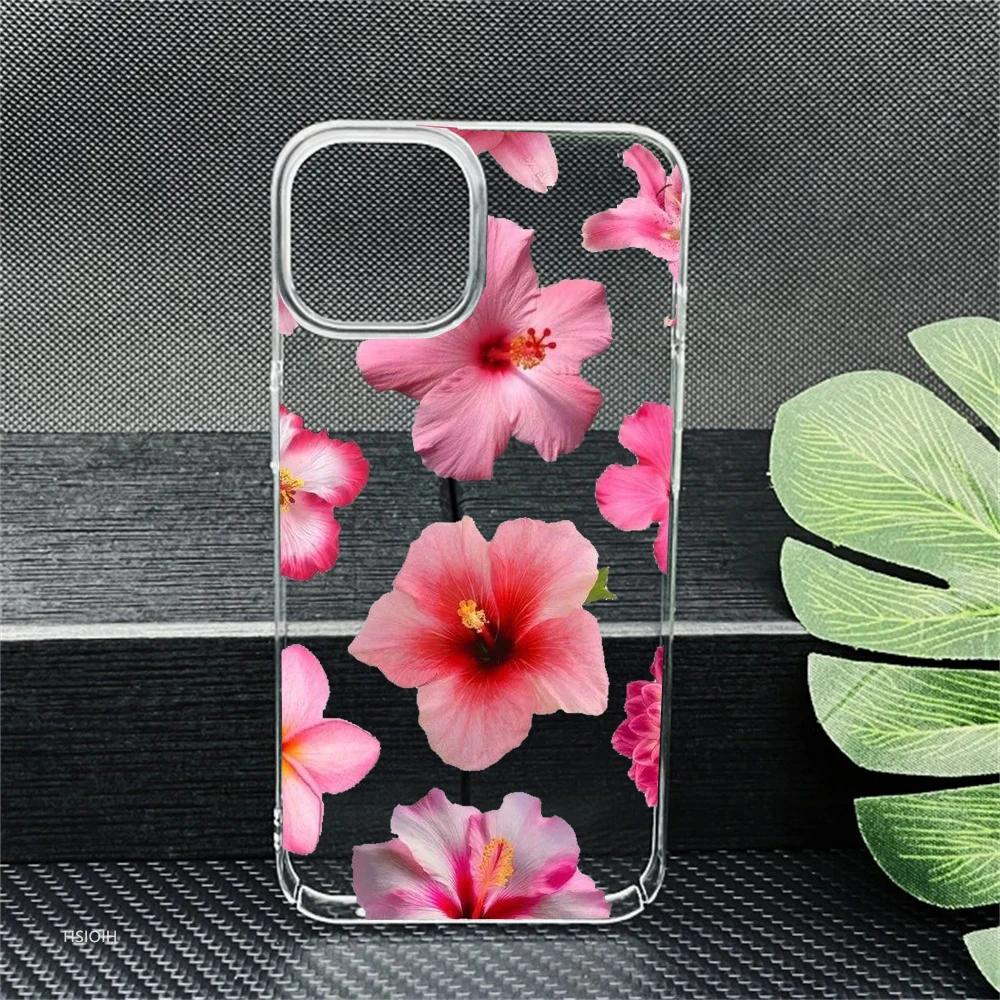 Realistic Pink Lily Flower Print Phone Case For iPhone 13 16 14 Pro 15 12Mini 11 XR XS Max 7 8Plus Cute Clear Soft TPU Cover Bag