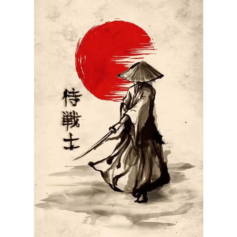 Japanisches Samurai Leinwandgemälde Wandkunst Charakter Poster und Drucke Heimdekorationsbild für Wohnzimmer Schlafzimmer Ästhetisch