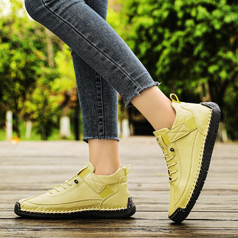 New Women Casual Shoes Handmade Leather Women's Shoes Fashion Comfortable Flats Shoes Slip On Sneakers Loafers Plus Size 36-44