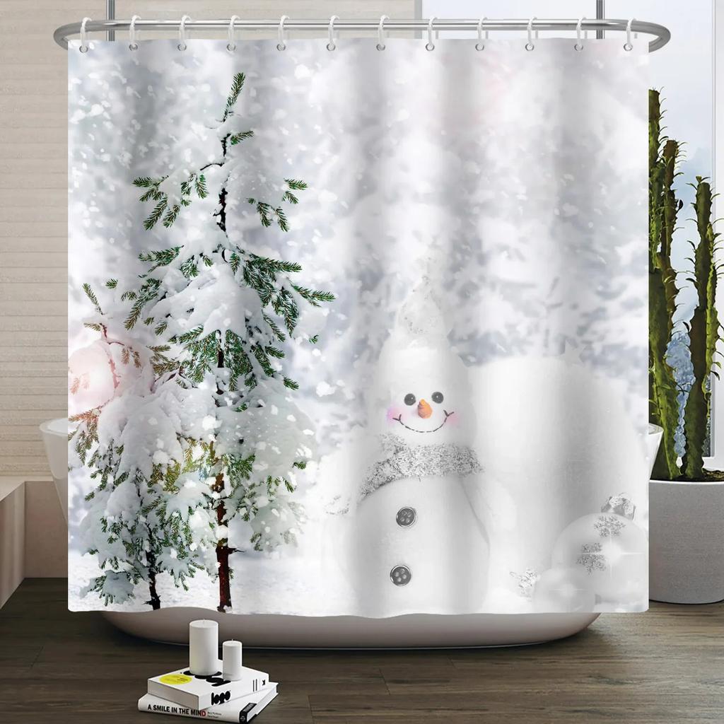 ZHL22Christmas Shower Curtain for Bathroom Waterproof Decoration with Hooks Weighted Lead Hem Heavy Duty Polyester Bath Curt2Ol%