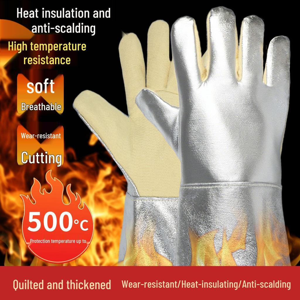 Heat-Resistant Aluminum Foil Gloves - Flame Retardant, Anti-Scald, Durable, Thickened Industrial Baking Gloves for High Temperatures (300°-500°C)
