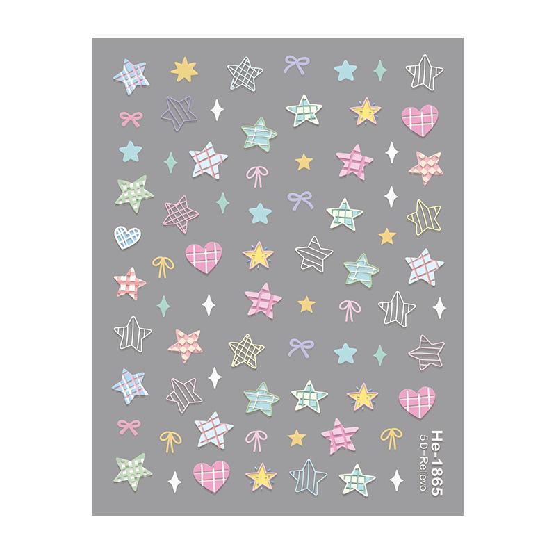 Redanco 5D Embossed Cute Star Cartoon Nail Stickers 3D Decals He1865