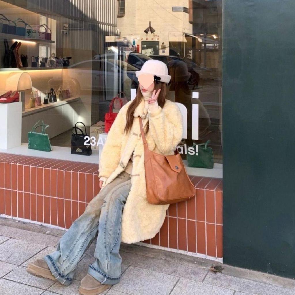 Korean Style Colorblock Faux Fur Toggle Coat for Women (Spring/Summer)