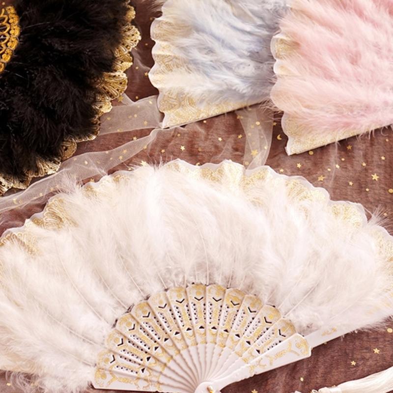 Wedding Feather Hand Fan Handmade Retro Lace Feather Fans for Wedding Party Gift Chinese Luxurious Wedding Decoration