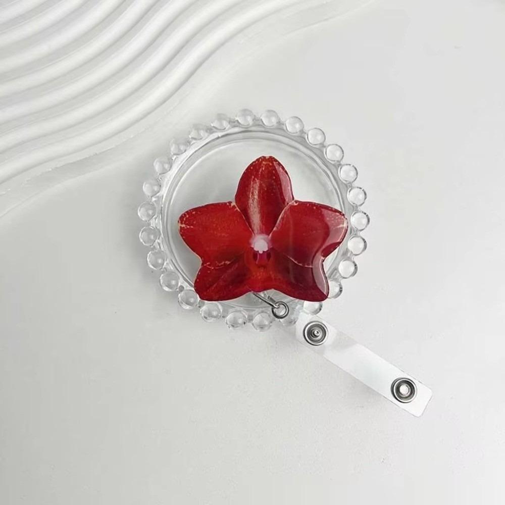Orchid Design ID Card Badge Holder Clip Acrylic Resin Orchid ID Badge  For Women