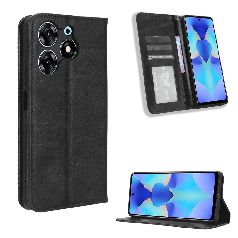 For TECNO Spark 10 Pro K17 Retro PU Leather Cover Stand Wallet Flip Folio Phone Case