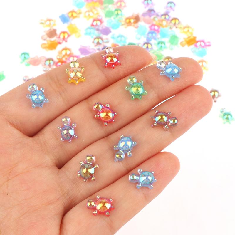 100Pcs Mini Resin Turtle Charms Rainbow Laser Tortoise Ornament Small Figurine For Diy Jewelry Making Keyring Handmade Crafts