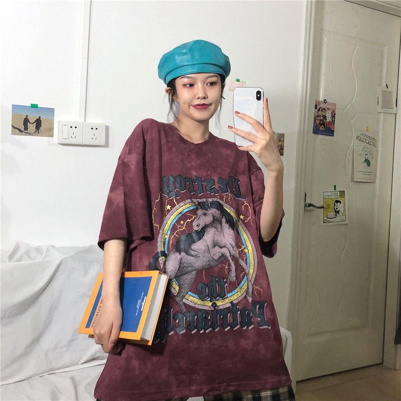 Dámske letné tričko s krátkym rukávom a potlačou písmen s okrúhlym výstrihom, voľný top s krátkym rukávom, streetwear tričko s batikovanou potlačou