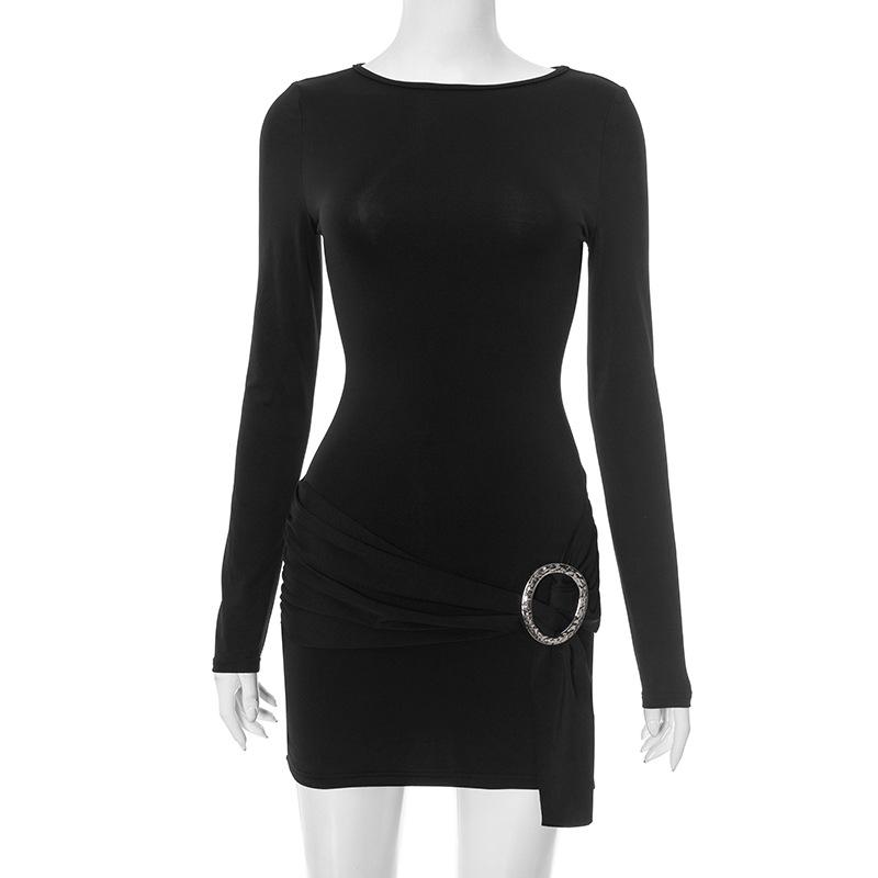 

European & American Women s Summer/Autumn Solid Color Long-Sleeve Sexy Bodycon Dress Large