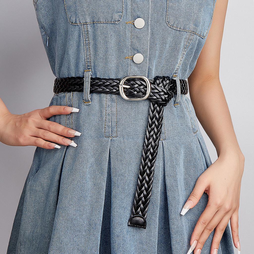 Pu Womens Black Woven Belt With Alloy Closure Design For Trendy Outfits Casual
