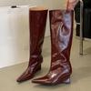 Fashion Fashion Pointed Toe Modern Ladies Knee High Boots With Wedges Shoes Female Slip On Footwear Women Long Boots Heeled Shoes Pumps