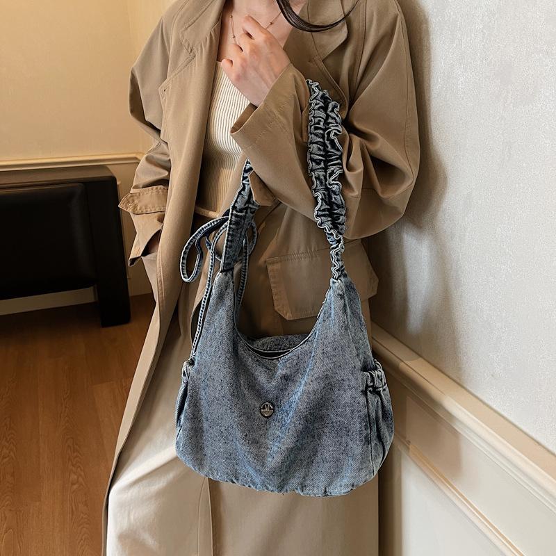 Borsa a tracolla in denim da donna, leggera, piccola, quadrata, borsa a spalla, da sotto braccio