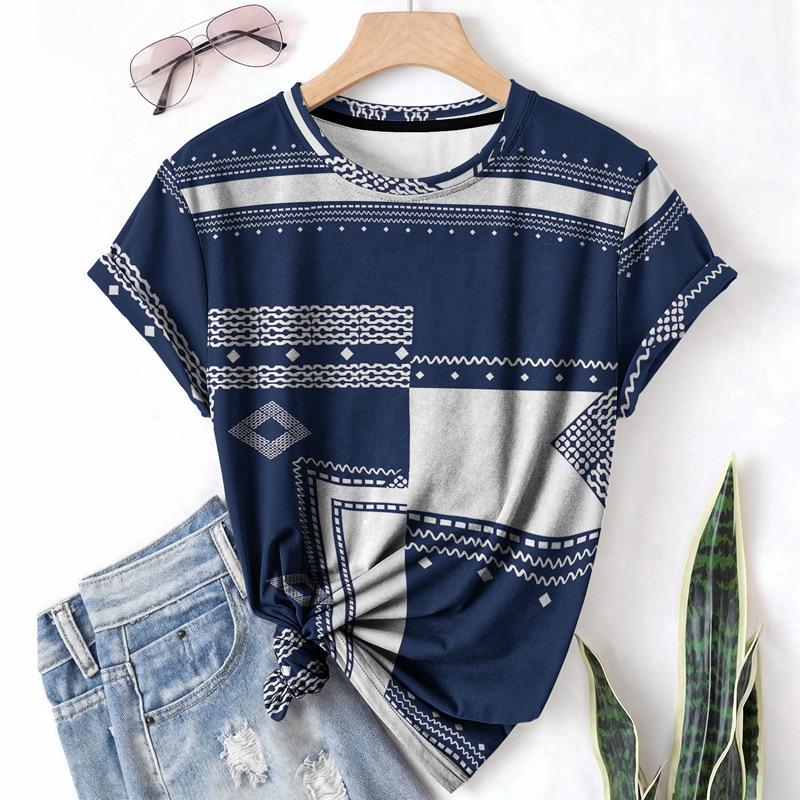 Sommar Geometri Casual Sport Dam T-shirt Rund Hals Kort Ärm Abstrakt Enkel Lös Andningsbar Skjorta