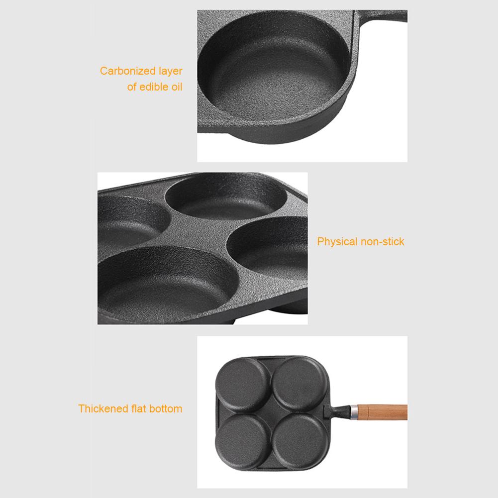 4-Cup Cast Iron Egg Frying Pan Non Stick Egg Cooker with Handle Crepe Pan Suitable for Gas Stove & Induction Cookware