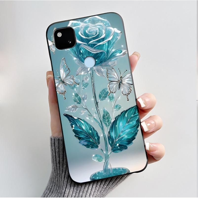 Case For Google Pixel 4a Luxury Fashion Butterfly Flowers Soft Matte TPU Silicon Back Cover Black For Pixel4a 4G 5G Phone Case