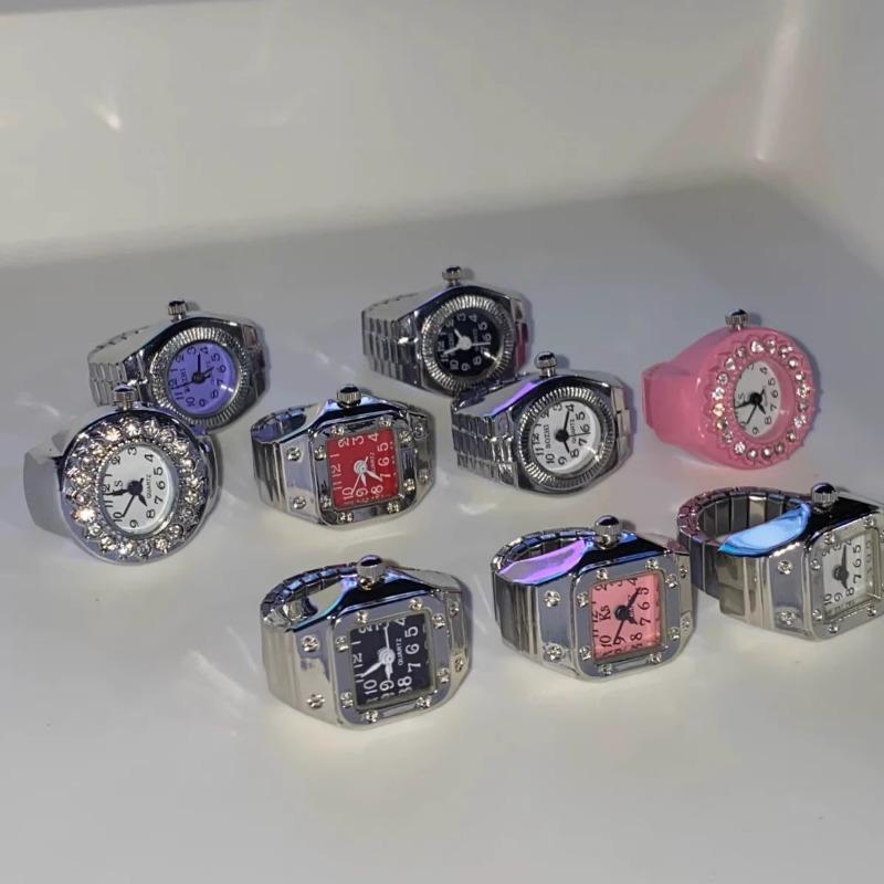 Anillos de Reloj Mini Punk Vintage Correa de Aleación Relojes de Moda Anillo Anillos de Pareja para Hombres y Mujeres Joyería Reloj Anillos de Reloj de Cuarzo Romanos