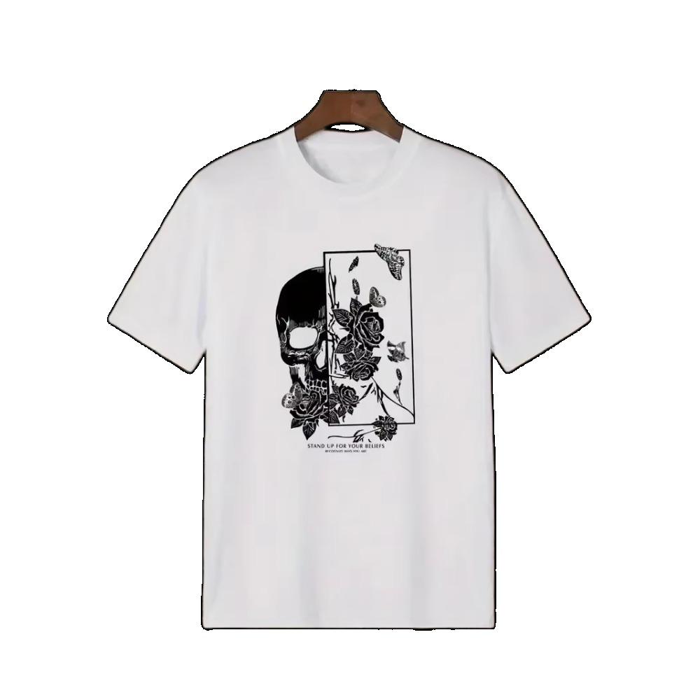 

Футболка для мужчин с принтом черепа и цветов Футболка с коротким рукавом Повседневная спортивная одежда для мужчин Модная мужская одежда больших размеров XXXXXL чёрный