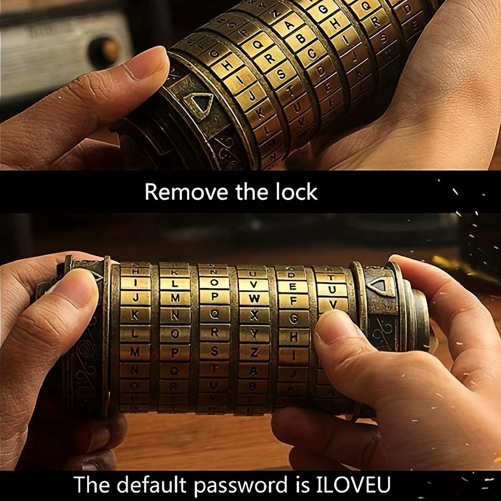 Vintage Golden Retro Cylinder Lock Box with Combination Dial, Secure Jewelry, Ring Storage, Ideal for Wedding Bands  Keys,