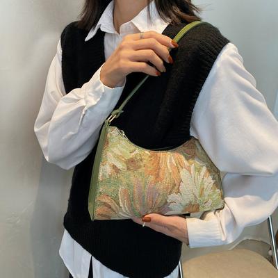 Moda Vintage Kadın Yağlı Boya Tasarımı Omuz Çantaları Bayanlar Basit Çiçek Kadın Koltuk Altı Hobo Çantalar