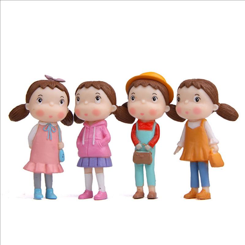 4-Piece Girl Doll Dwarf Figurines Craft Model Ornament Miniature Garden Fairy Decoration Diy Accessories