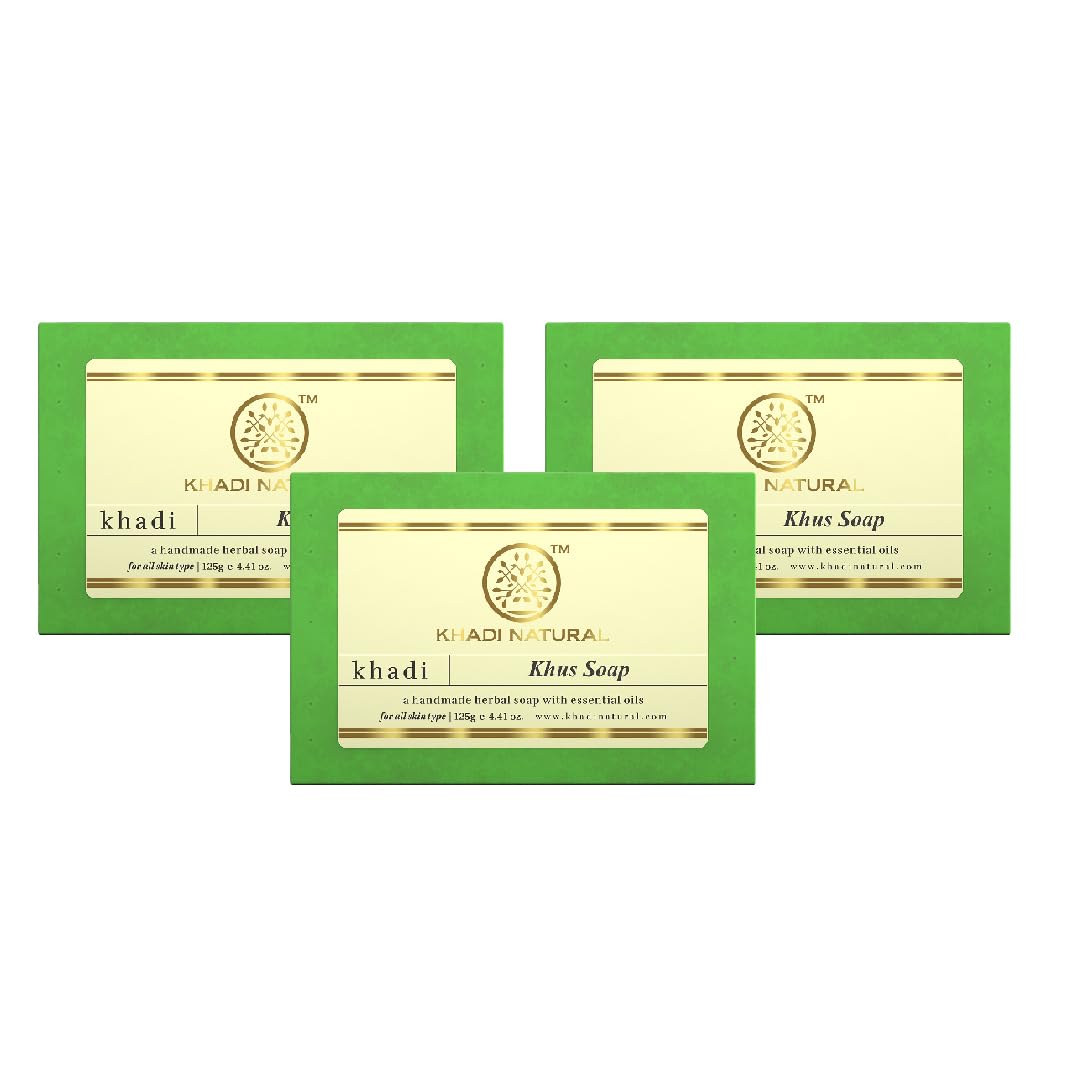 

Khadi Natural Herbal Khus Soap Pack of 3 X 125 gm Each | Handmade Soap for Soft Hydrated Skin