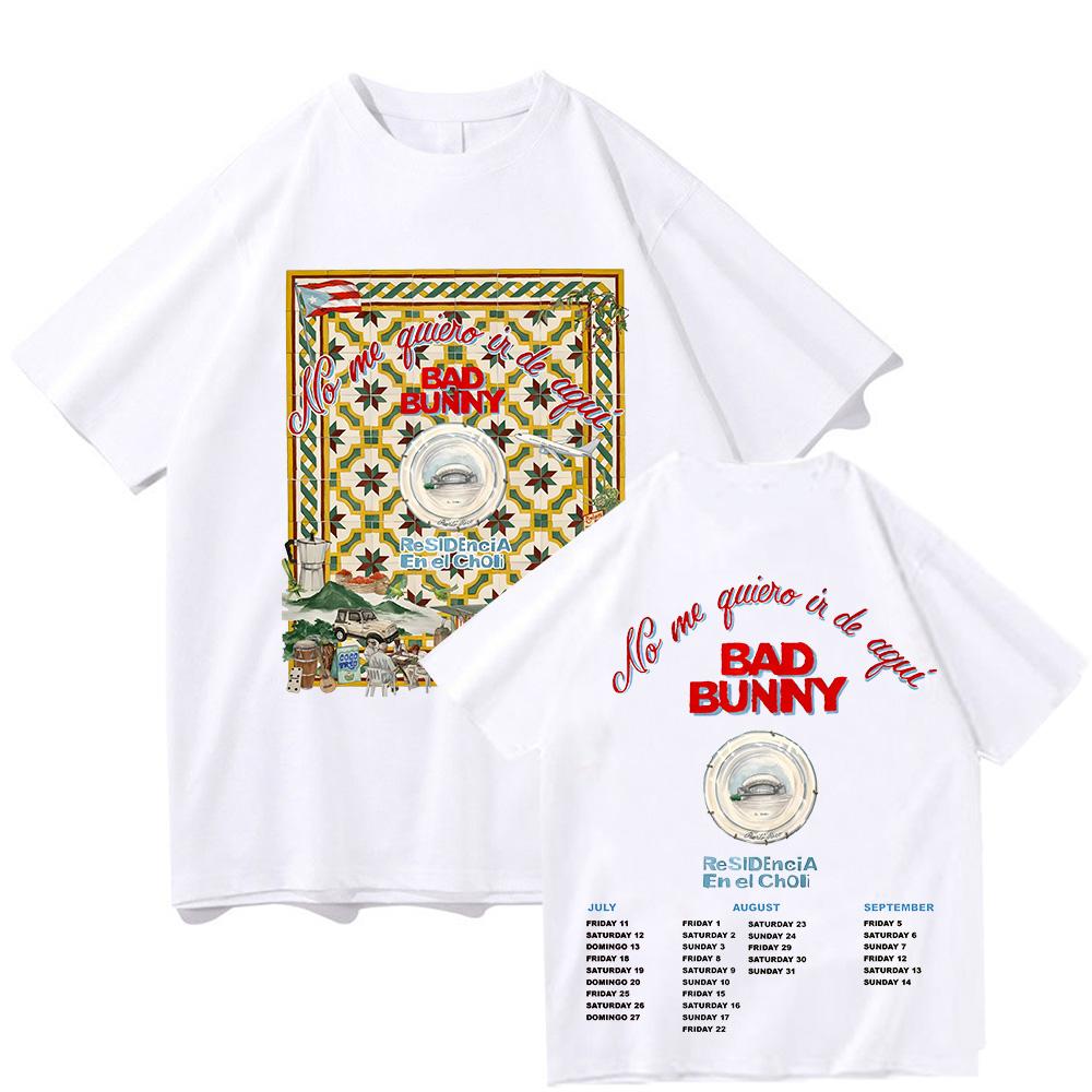 

Футболки Bad Bunny Tour 2025 Не хочу уходить отсюда Резиденция Графическая печать Футболки Унисекс Хлопок Короткий рукав Модные футболки L белый