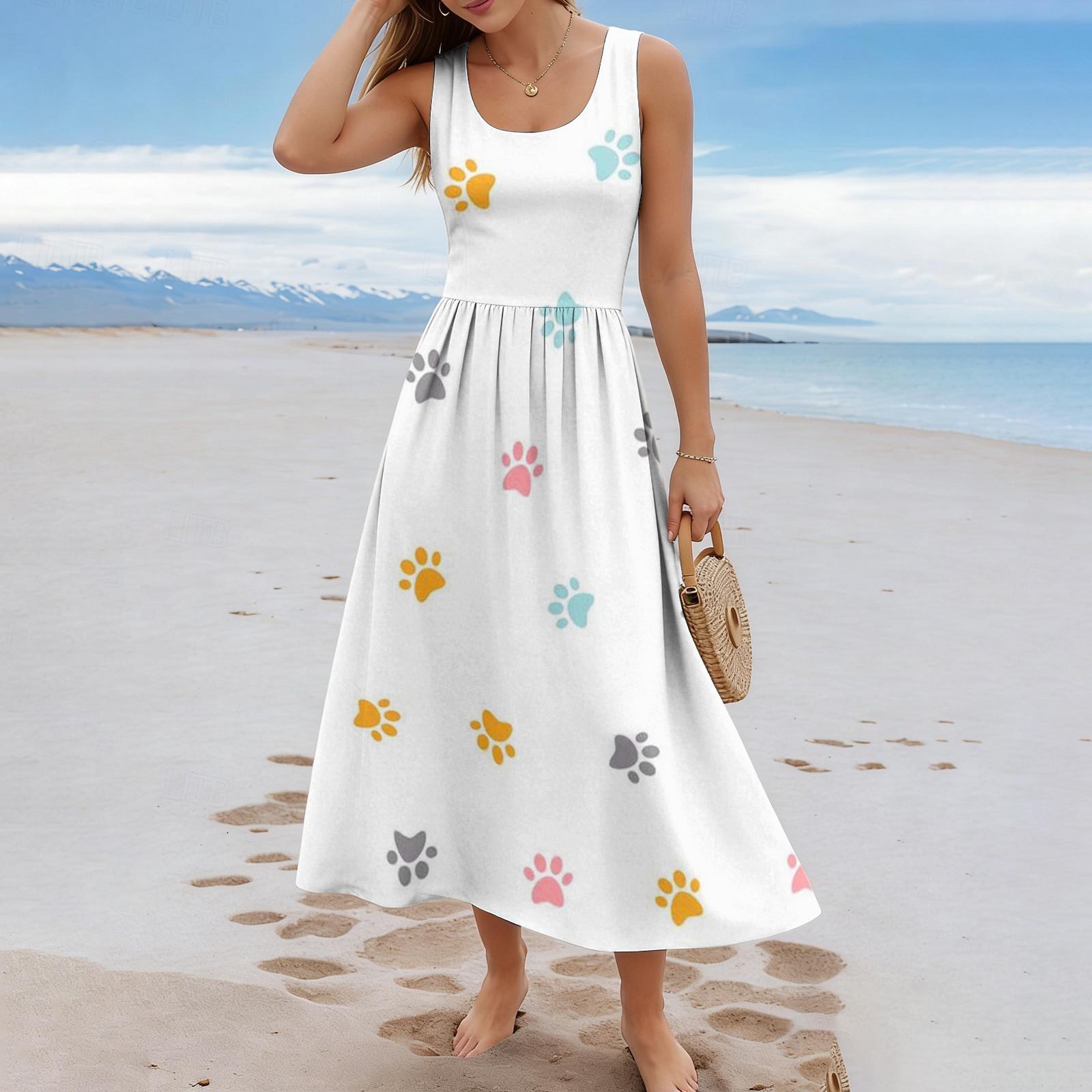 

Ladies polka dot summer casual and fashionable sleeveless long dress XL жовтий