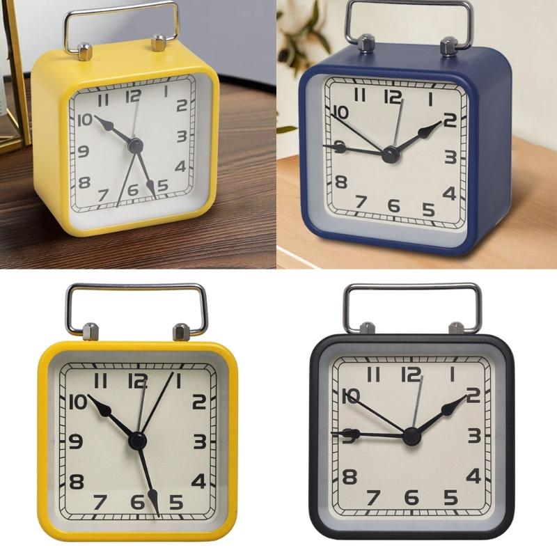 Square Metal Alarm Clock Snooze and Battery Operated Night Light Desk Clock for Bedroom Travel Kitchen Kid Room Hotel