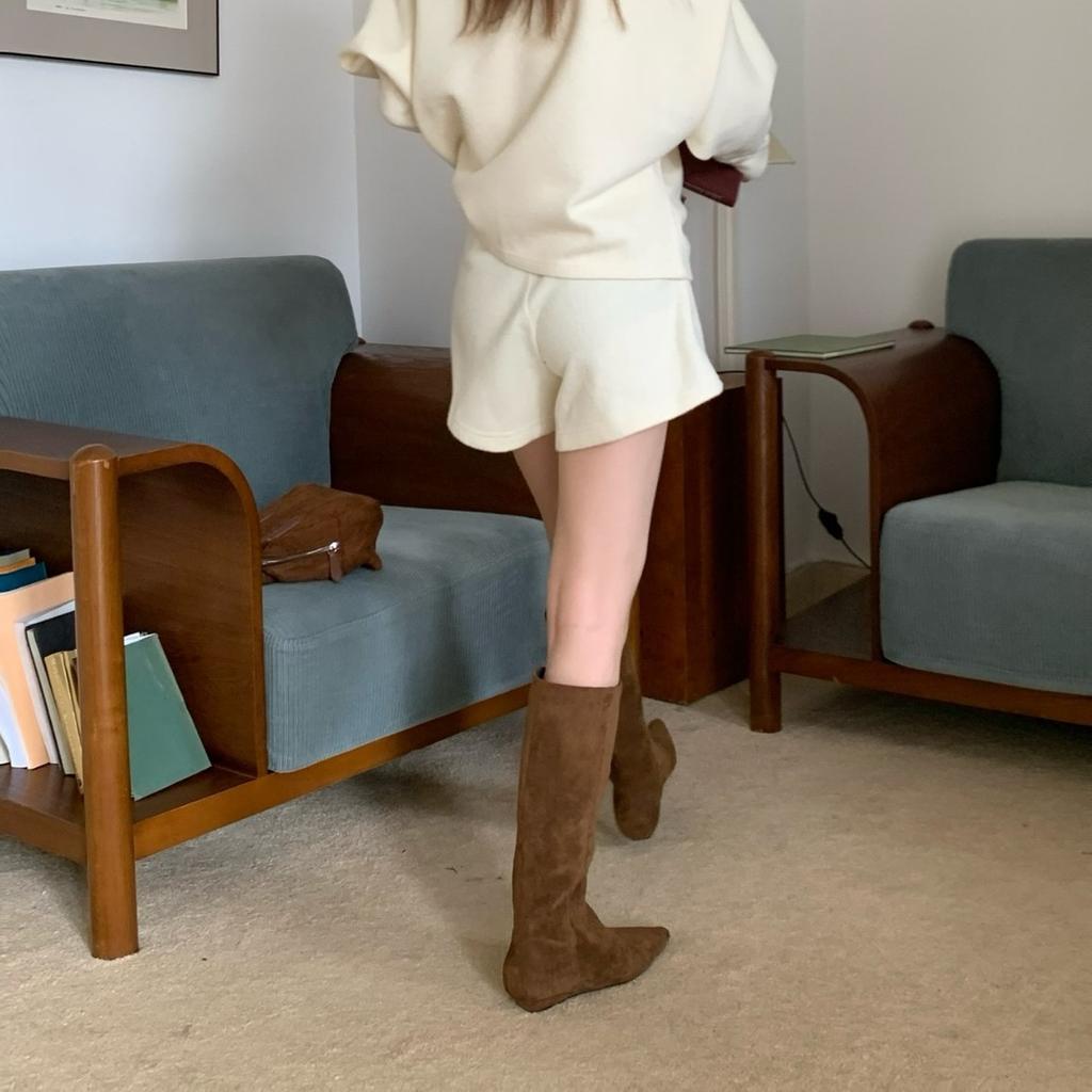 2025 New Small Pointed Suede Tall Thin But Knee Slope Heel Women's Boots