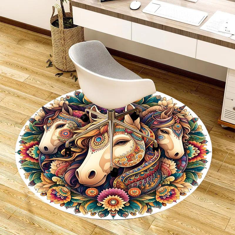1pc Office Carpet Chair Mats Horse Mandala Artwork Perfect for Decorating Office Chairs, Living Rooms, Or Bedrooms