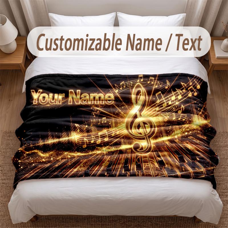Music General Theme Soft Blanket Personalized Custom Name Text Print Warm Blanket Home Sofa Bedroom Decor