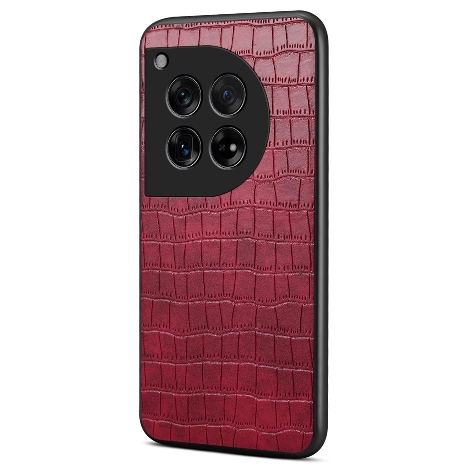 

For OnePlus 12 5G Back Case Crocodile Texture Leather Shock-Absorbent Phone Cover Red