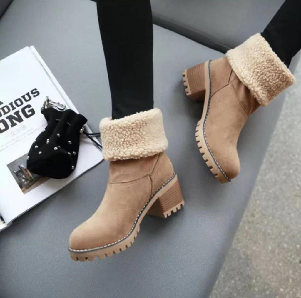 Autumn and winter new solid color boots warm retro snow boots flanged women's cotton boots women's shoes