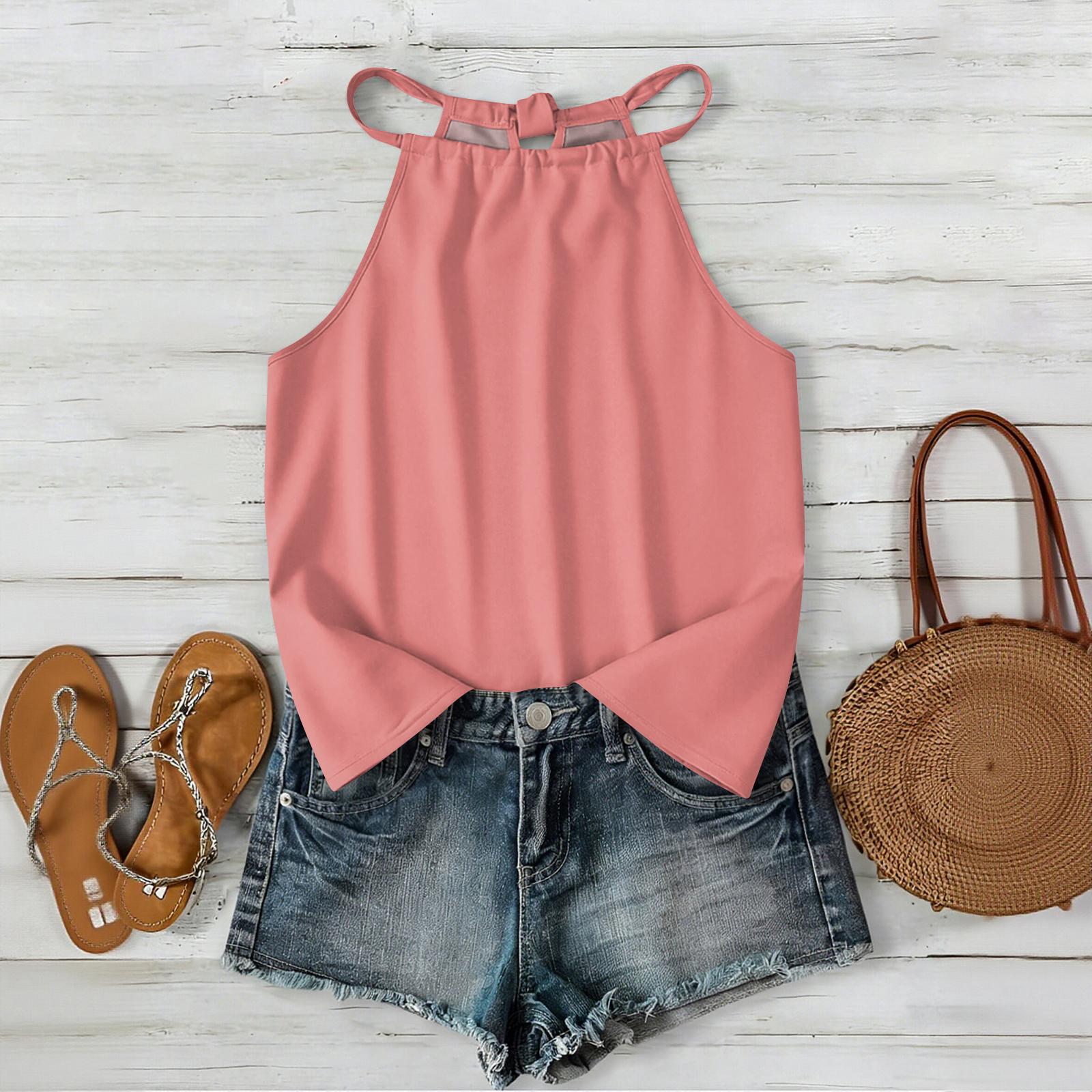 

Women’s Bohemian Sleeveless Tank Top with Neck and Relaxed Fit for Outdoor and Casual Wear Comfortable Layer XL рожевий