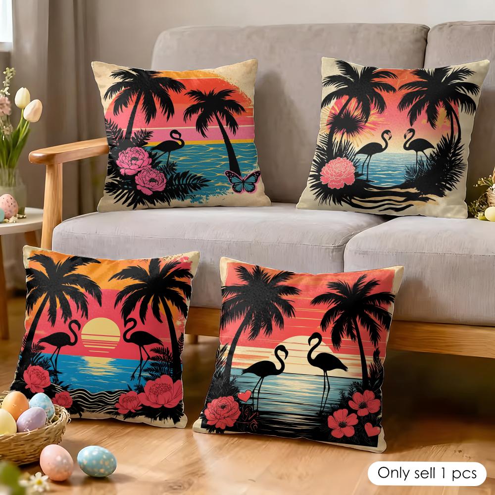 Tropical Palm Flamingo Cushion Cover Soft Plush Fabric DoubleSided Printed Cushion Covers for All Seasons Modern Home Decor