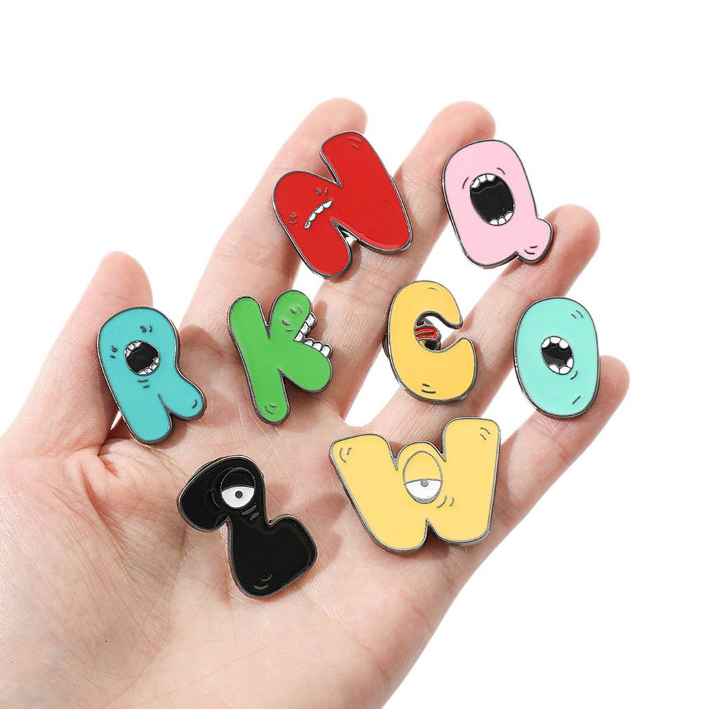 26Pcs Alphabets Enamel Pins Cartoon Letter Legend Brooch Metal Lapel Pins Hat School Bag Badges Jewelry Accessory Gift