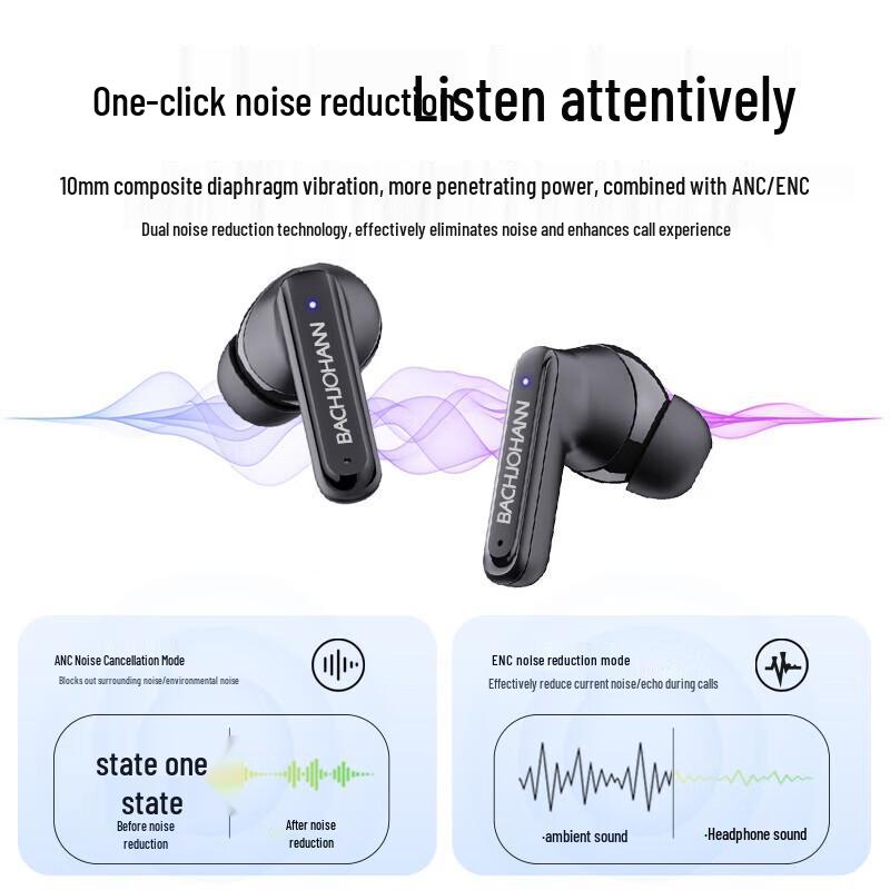 Bach Johann T8 Active Noise Cancelling TWS Wireless Earbuds